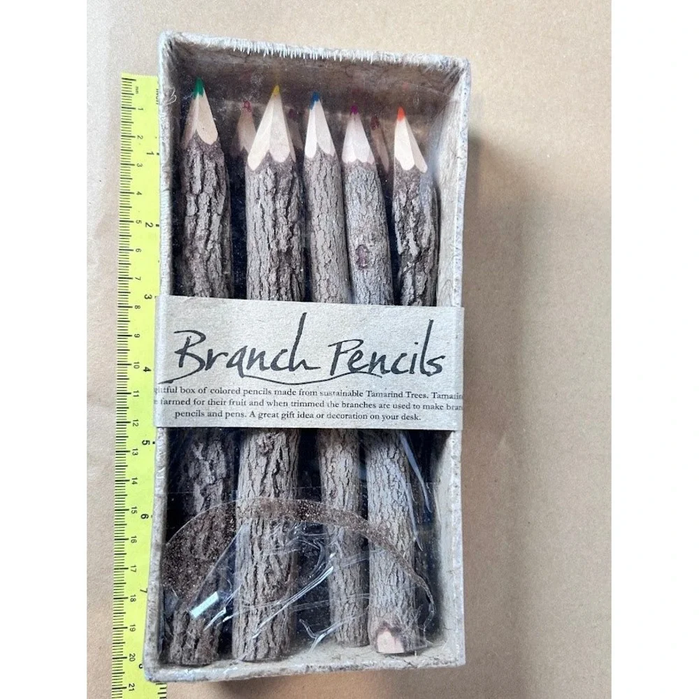SiamMandalay Set of 10‎ Branch Colored Pencils Sustainable Tamarind Wood Natural
